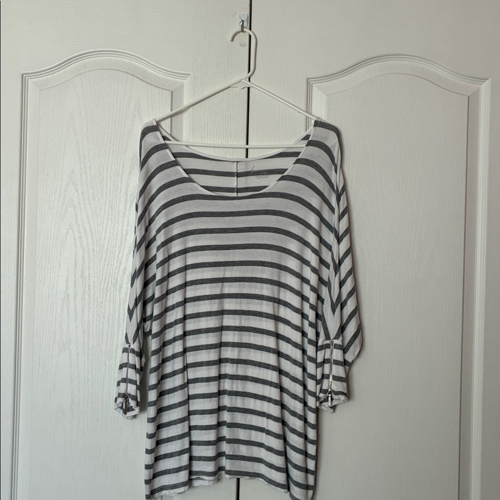 Lane Bryant Gray and White Striped Tunic